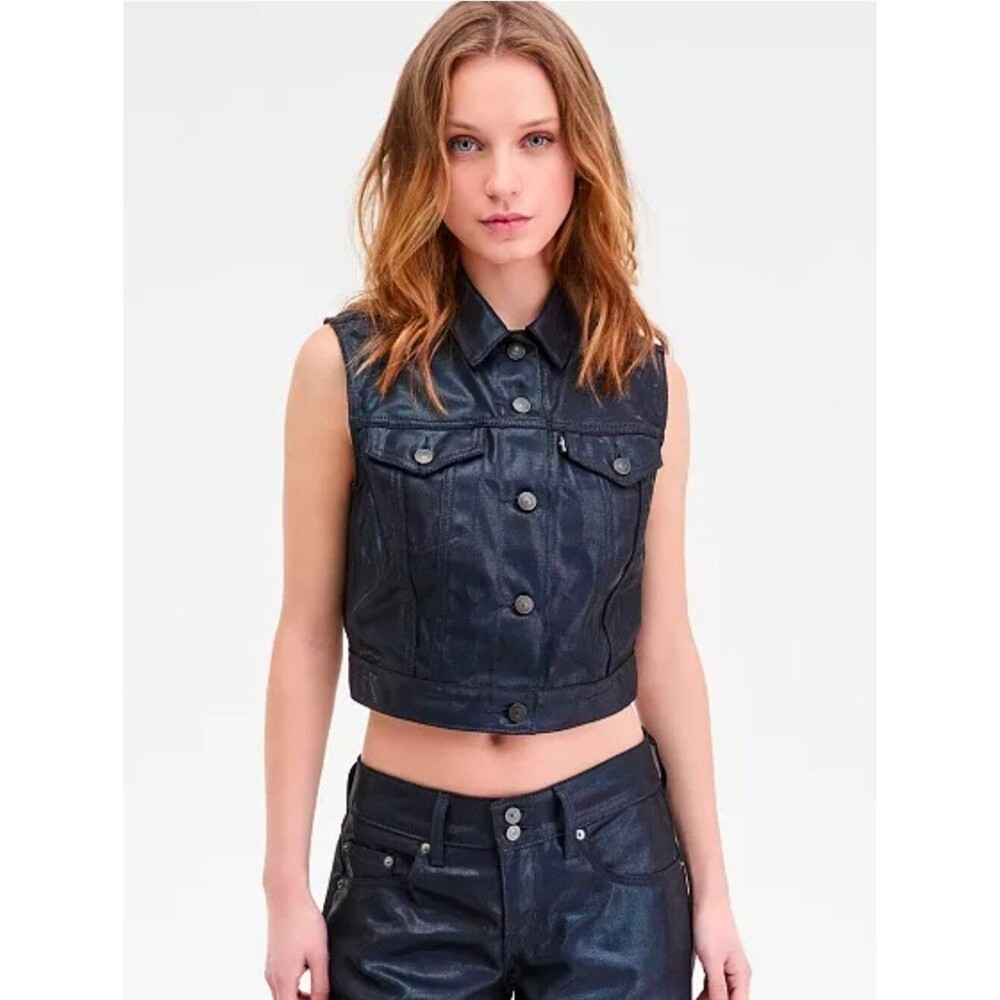 Levi's Luminus Night Multi-Color Coated Denim Trucker Vest Size S NWT
